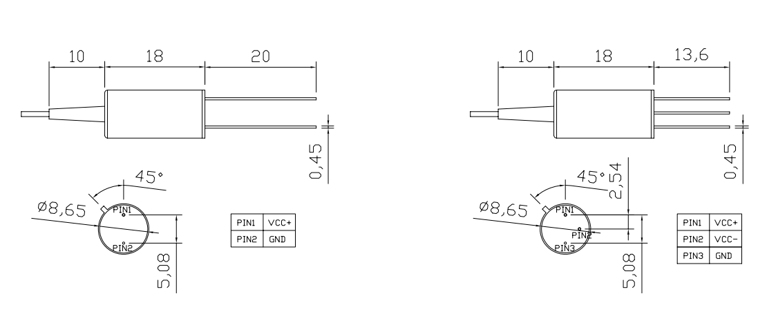 多模850nmMEMS光衰减器的封装尺寸及管脚定义