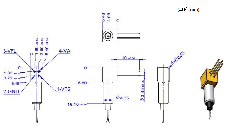 80nm小型电可调光纤滤波器机械尺寸图 80nm小型电可调光纤滤波器机械尺寸图