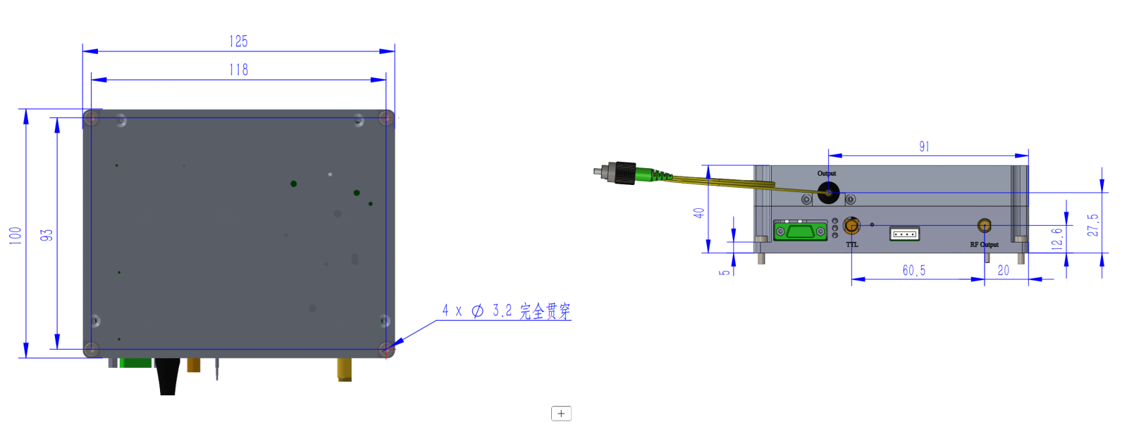 1.5µm测风激光雷达脉冲光纤激光器尺寸图