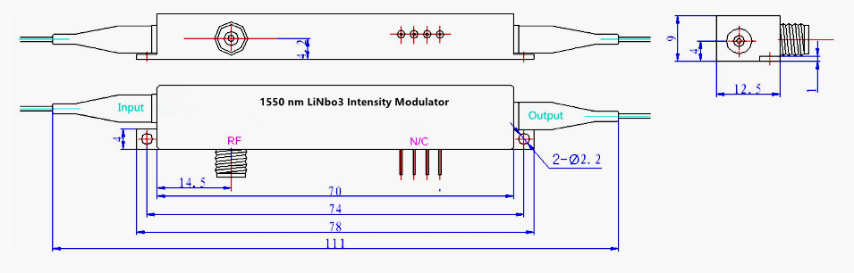 1550nm保偏铌酸锂强度调制器机械尺寸