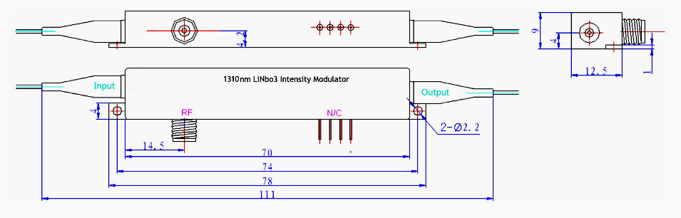 1310nm保偏铌酸锂强度调制器机械尺寸